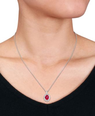 Gemstone & Diamond Accent Halo 18" Pendant Necklace in Sterling Silver
