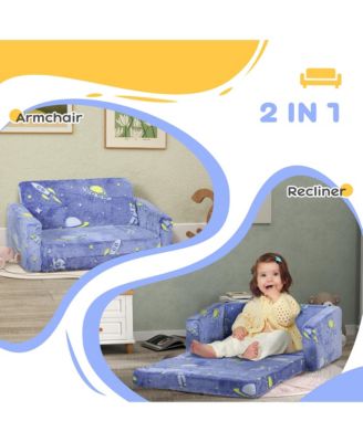 2 in 1 Kids Sofa Chair, Toddler Couch with Glow in The Dark Cosmic Patten, Washable Cover