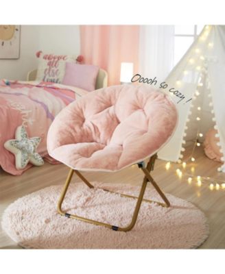Faux Fur Kids Saucer Chair, Blush with Gold Base