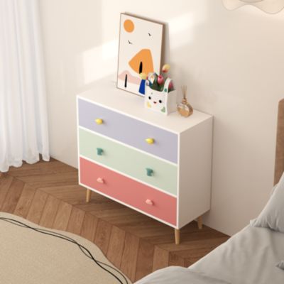 28.7" Kids Dresser 3 Drawers Wood Baby Nightstand Toddler Bedroom Storage Cabinet