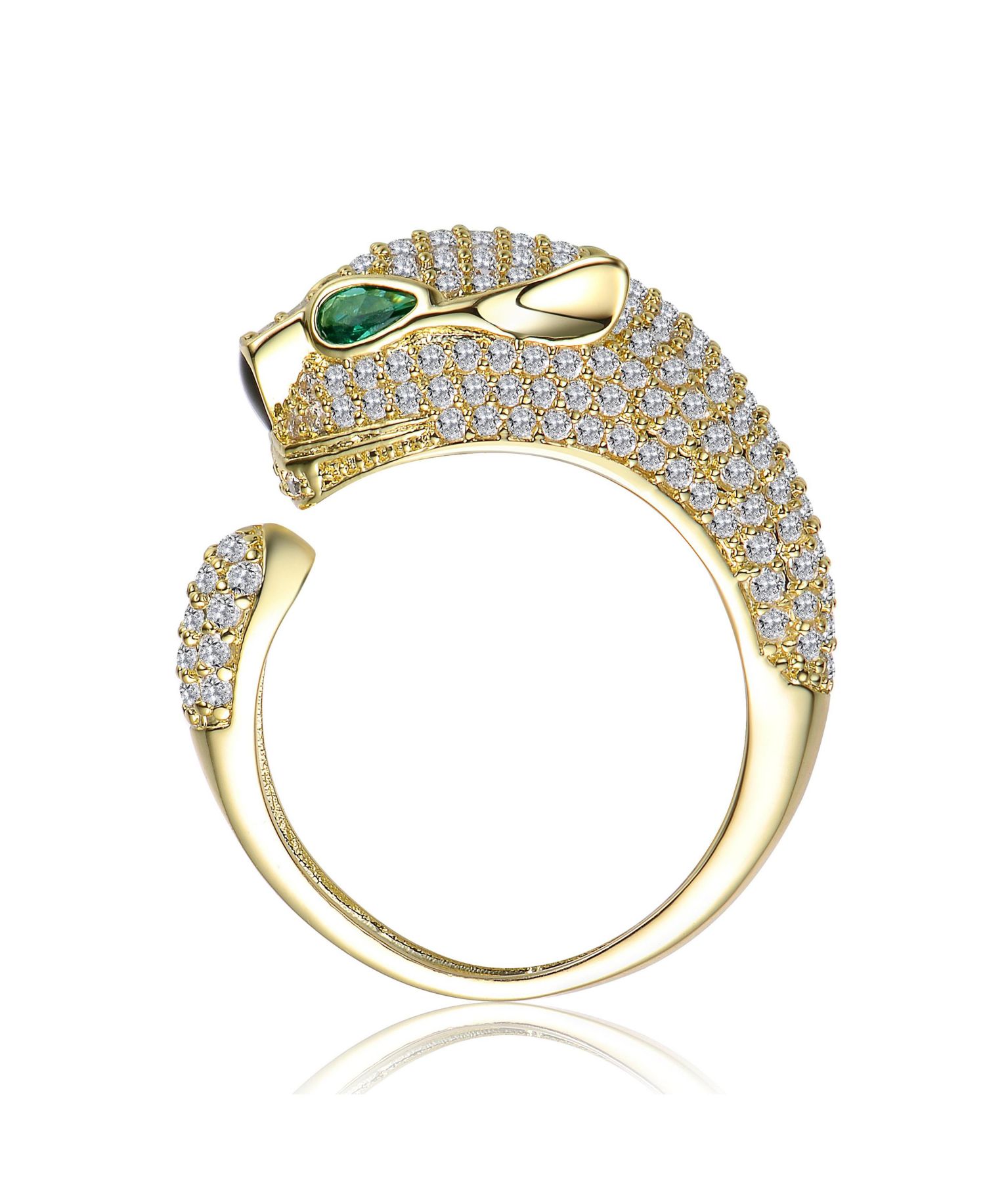 Elegant Panther Head CZ Open Pave Statement Band Ring