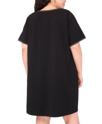 Plus Size Short-Sleeve Crepe Shift Dress