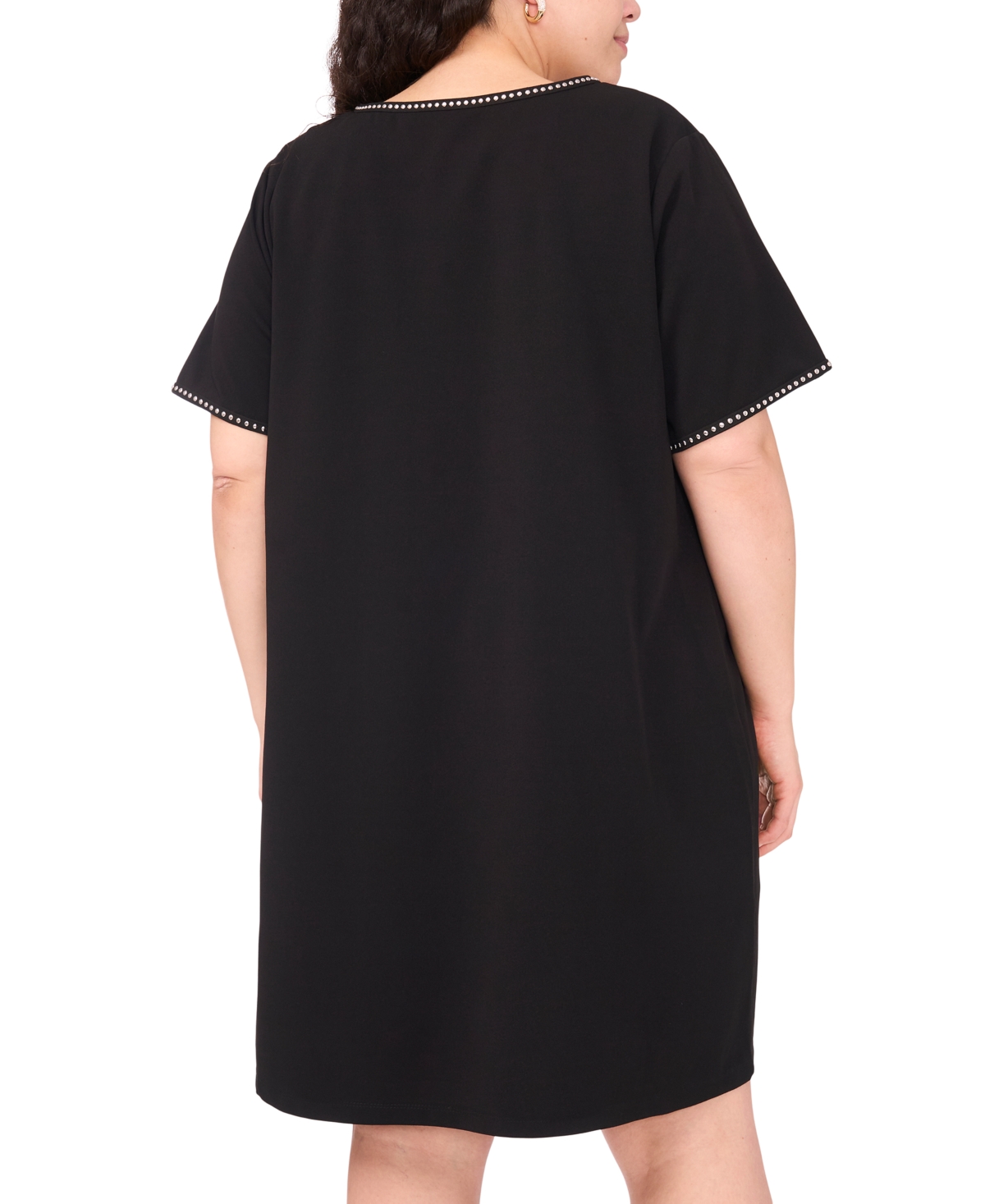 Msk Plus Size Short-sleeve Crepe Shift Dress In Black