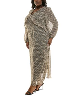 Plus Size Chiffon Ruffled V-Neck Maxi Dress