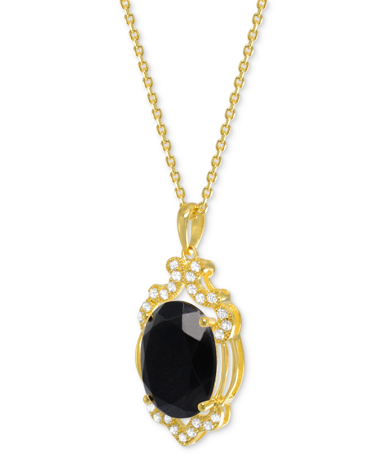 Macy's Lab Grown Opal 14x10mm Lab-created White Sapphire 1/3 Ct. T.w. Oval Statement Pendant In 14k Gold-pl In Black