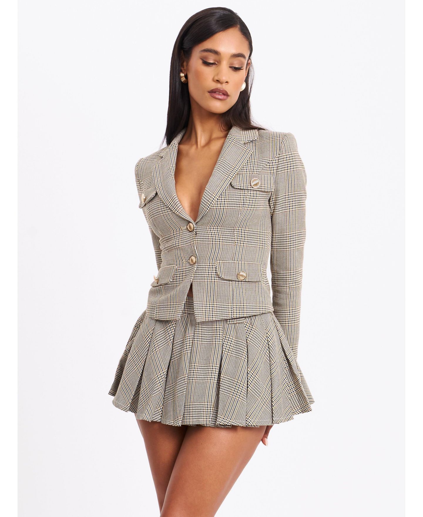 Женская куртка Miss Circle Oakley Brown Plaid Preppy Style Blazer, цвет: Коричневый — фото 4