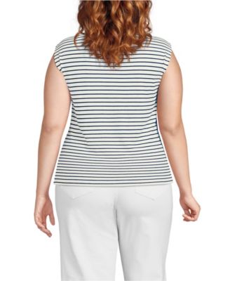 Plus Size Cap Sleeve Drapey Rib Fitted Funnel Neck Tank