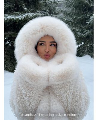 Women's Kali White Cropped Faux Fur Jacket With Hood