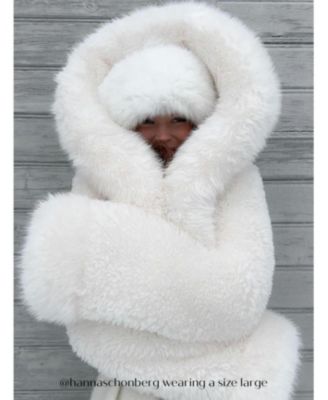 Women's Kali White Cropped Faux Fur Jacket With Hood