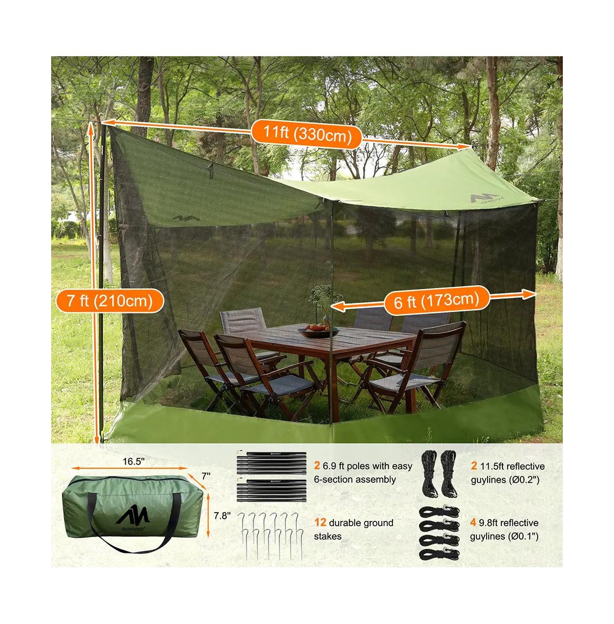 Ayamaya WildHaven Mesh Shelter – 18' x 11' Freestanding Screen Tent with Poles & Rainfly for Bug-Free Camping, Hammocks, Picnics, and Beach Adventures