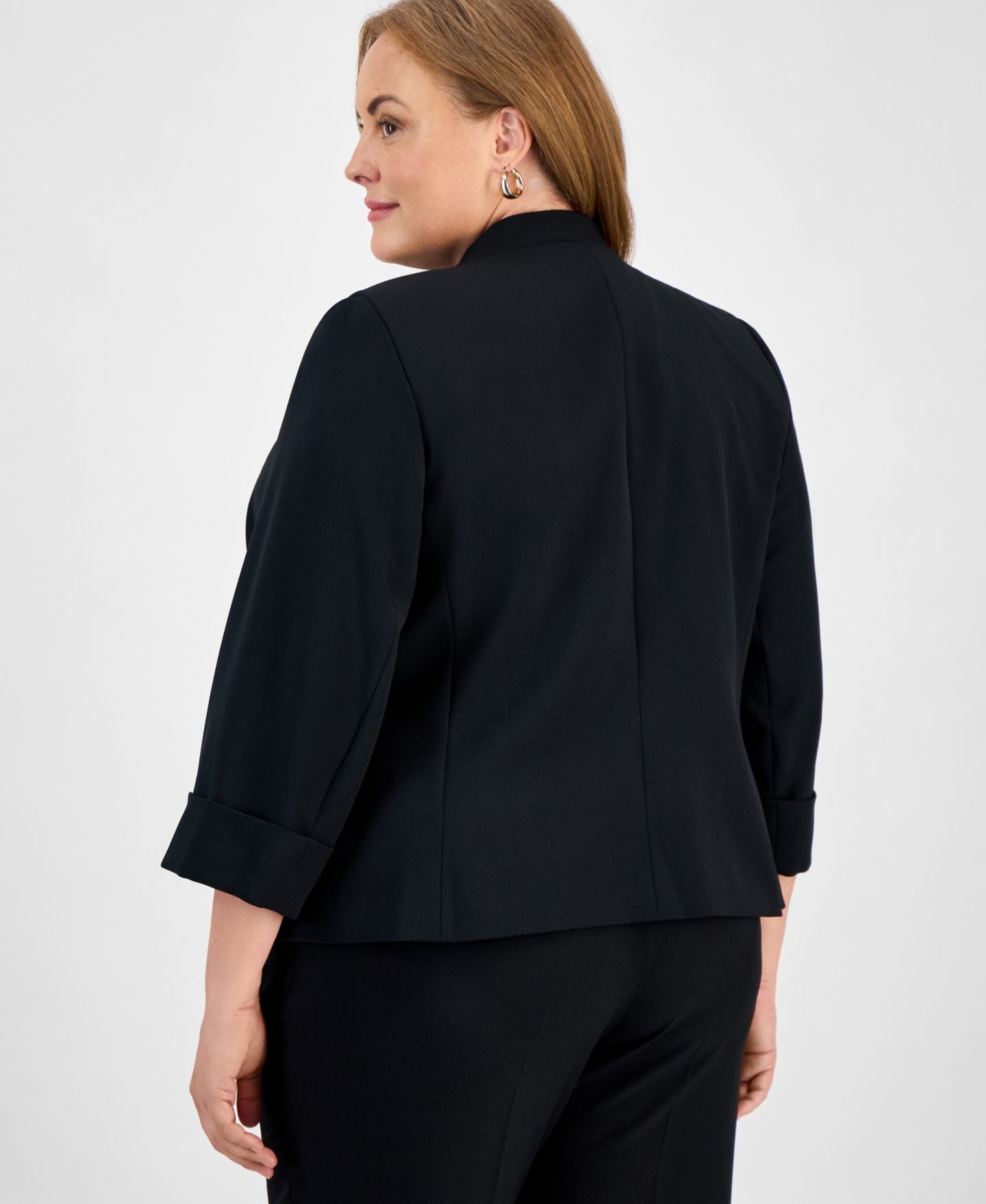 Женский пиджак Kasper Plus Size Stretch Crepe Collarless Open Front Blazer, цвет: Чёрный — фото 8