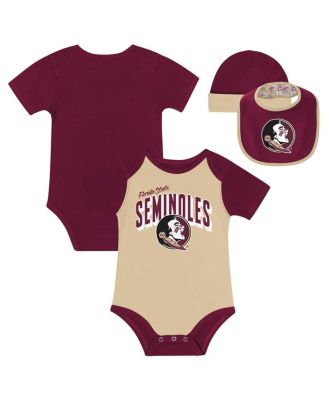 Baby Boys and Girls 3-Piece Florida State Seminoles Dynamic Duo Bodysuit, Bib Cuffed Knit Hat Set