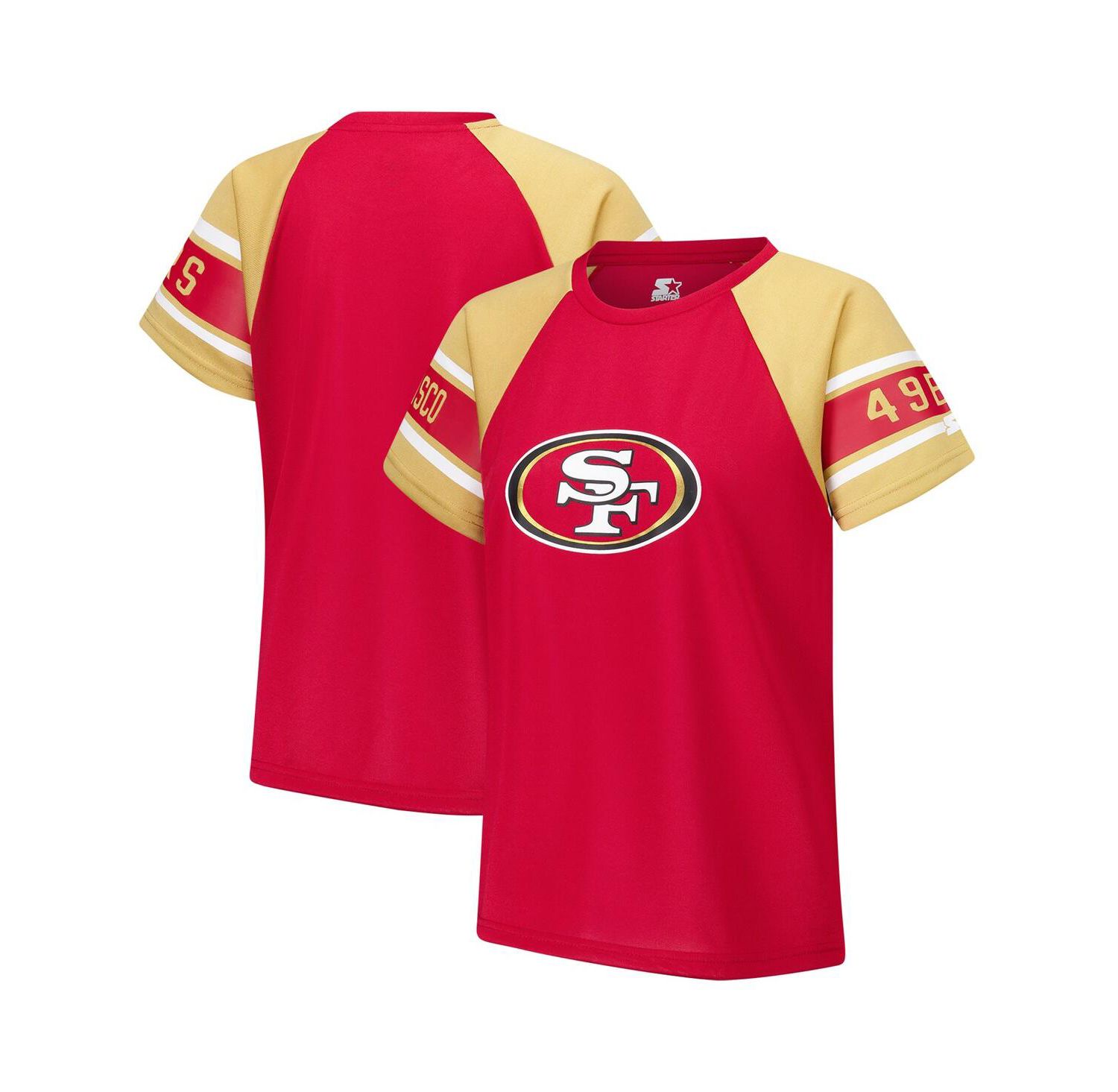 Women's Red San Francisco 49ers 1st Rounder Color Block Raglan Top