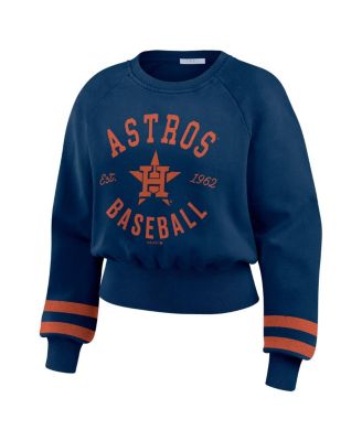 Women's Navy Houston Astros Vintage Washed Cropped Pullover Sweatshirt