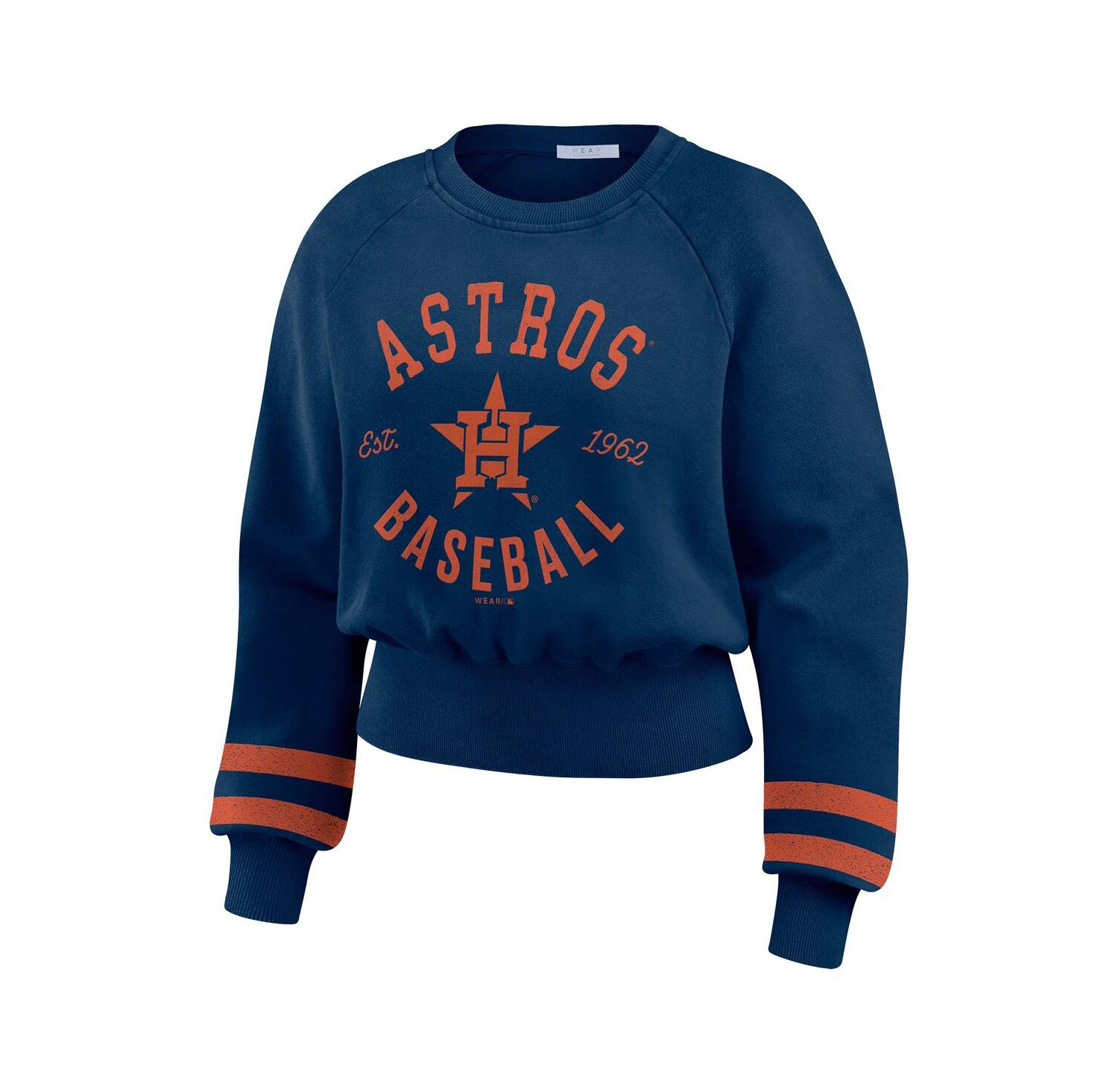 Women's Navy Houston Astros Vintage Washed Cropped Pullover Sweatshirt