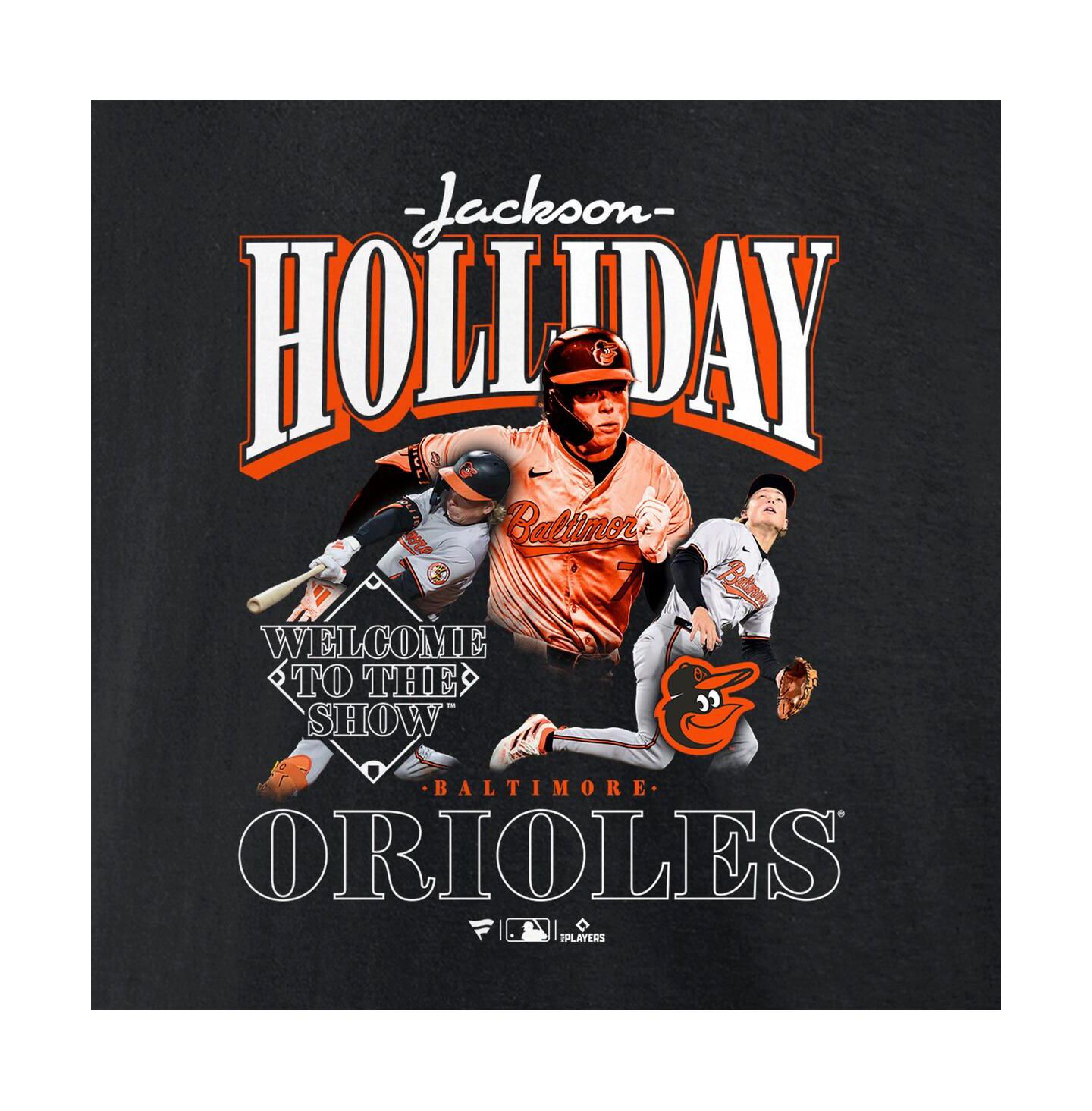 Мужская футболка Fanatics Mto Label Jackson Holliday Black Baltimore Orioles Welcome to the Show — фото 4