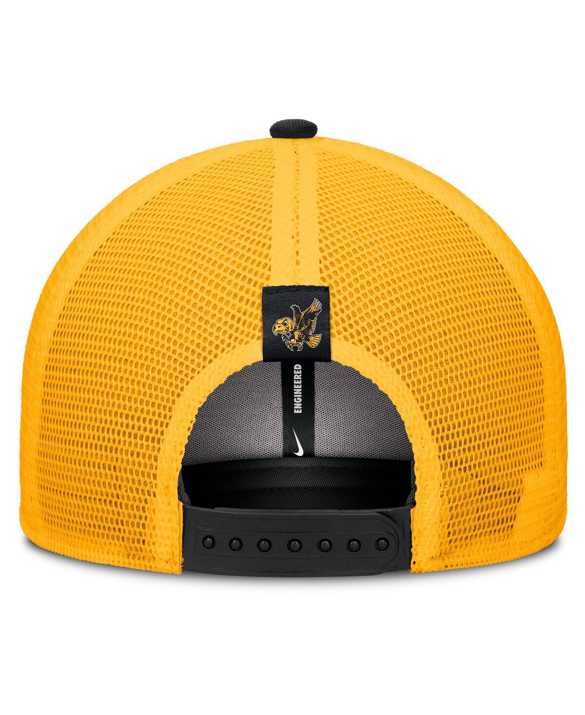 Nike Men's Black/gold Iowa Hawkeyes Legacy Arch Rise Performance Trucker Adjustable Hat In Black
