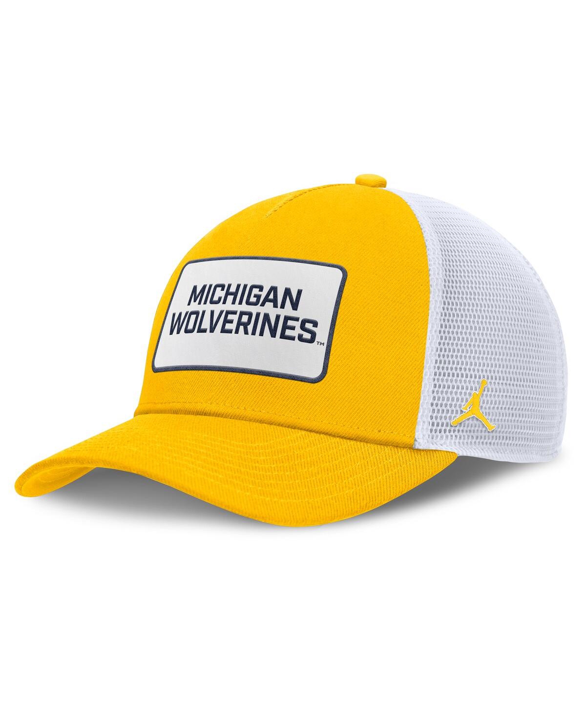 Men's Maize/White Michigan Wolverines 2025 On-Field Rise Patch Trucker Adjustable Hat - Maize, White