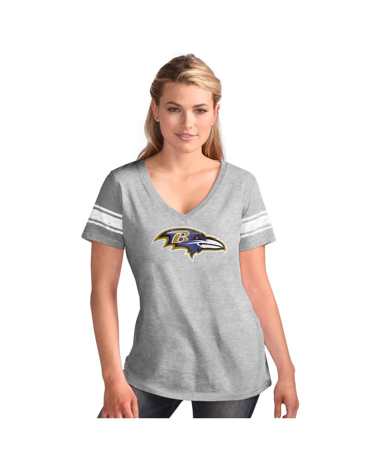 Women's Heather Gray Baltimore Ravens First Pick Distressed V-Neck T-Shirt - Heather Gray