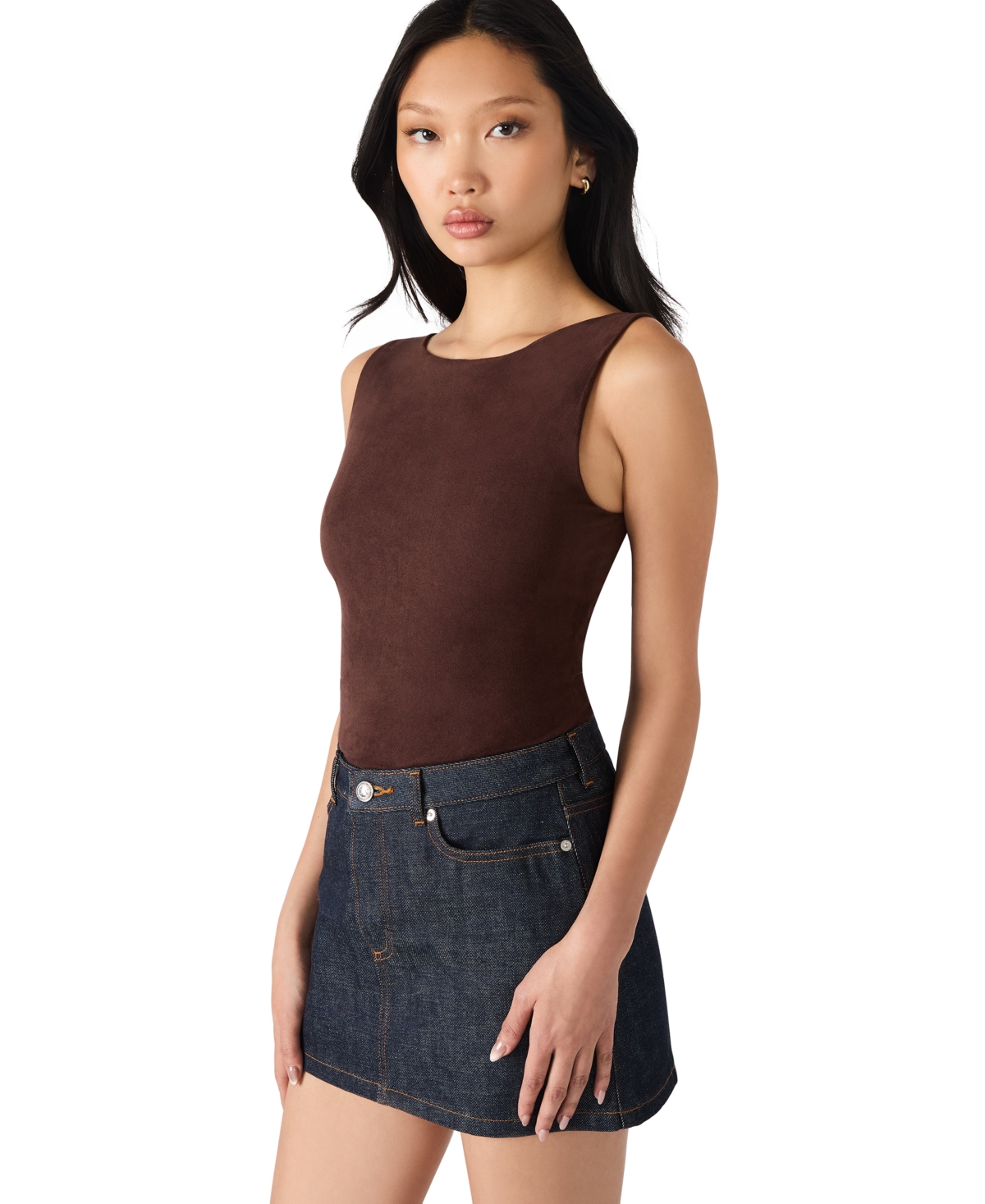 Steve Madden Ornellia Faux Suede Bodysuit In Brown
