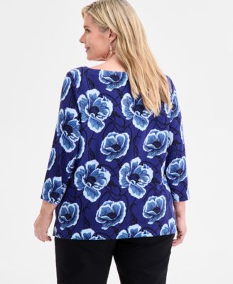 Plus Size Printed 3/4-Sleeve Top, Macy's Exclusive