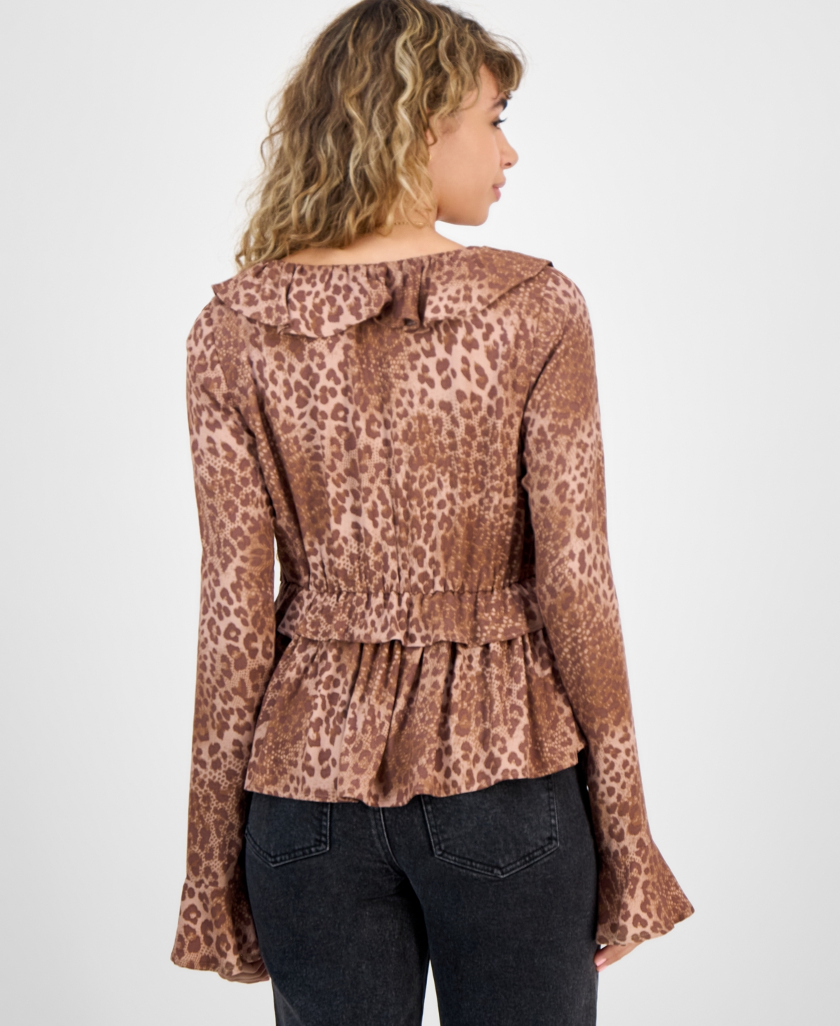 Self Esteem Juniors' Ruffled Babydoll Top In Brown