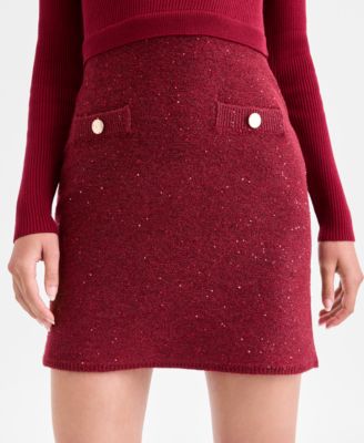 Juniors Sequin Textured Skirt Fitted Sweater Dress