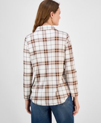 Juniors' Plaid Knit Shirt   