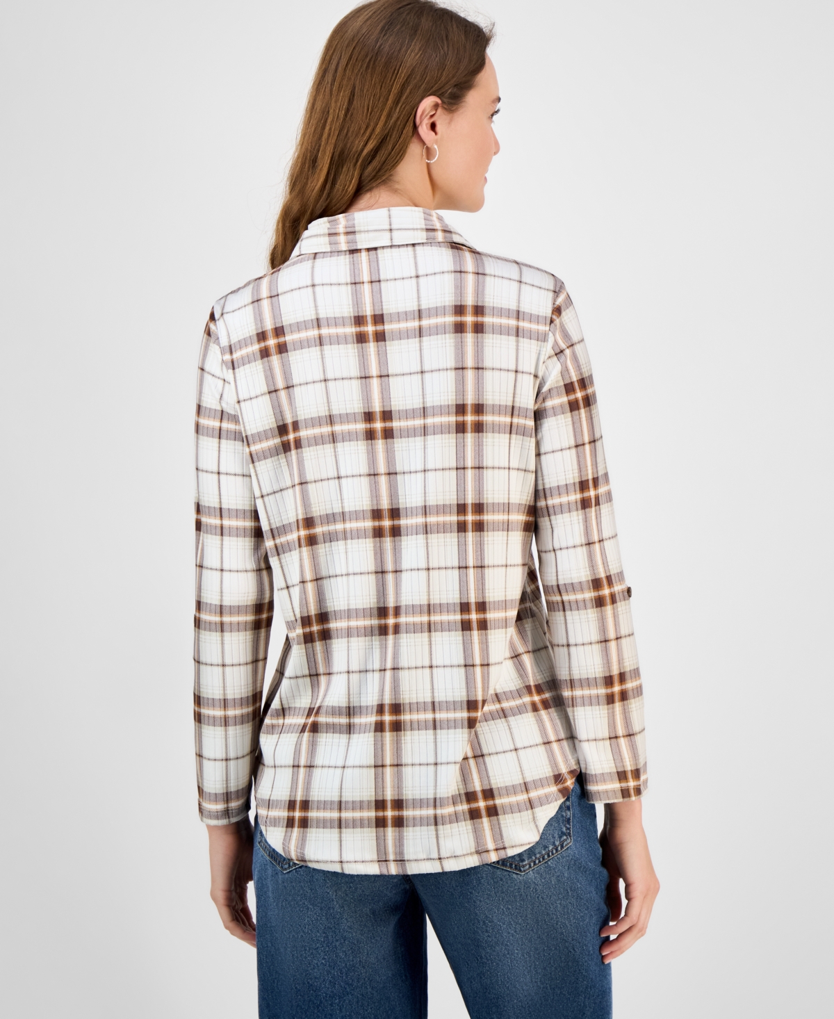 Just Polly Juniors' Plaid Knit Shirt In Multi