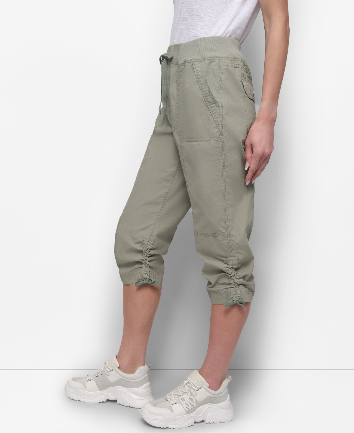 Dkny Women's Convertible Capri Cotton Poplin Cargo Pants In Green