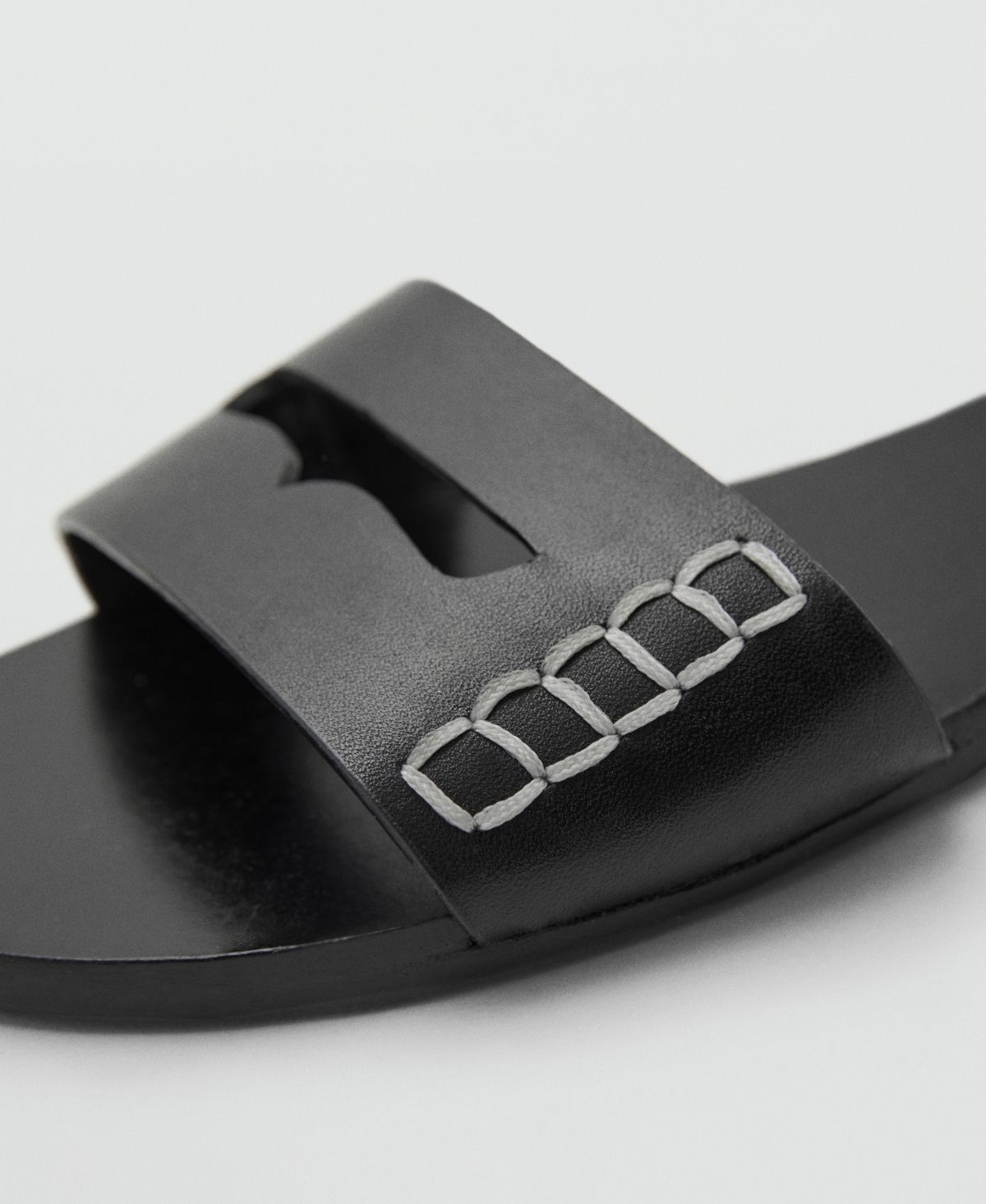Mango Leather Sticth Detail Cut Out Sandals In Black