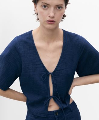 Women's Bows Detail Flowy Denim Top