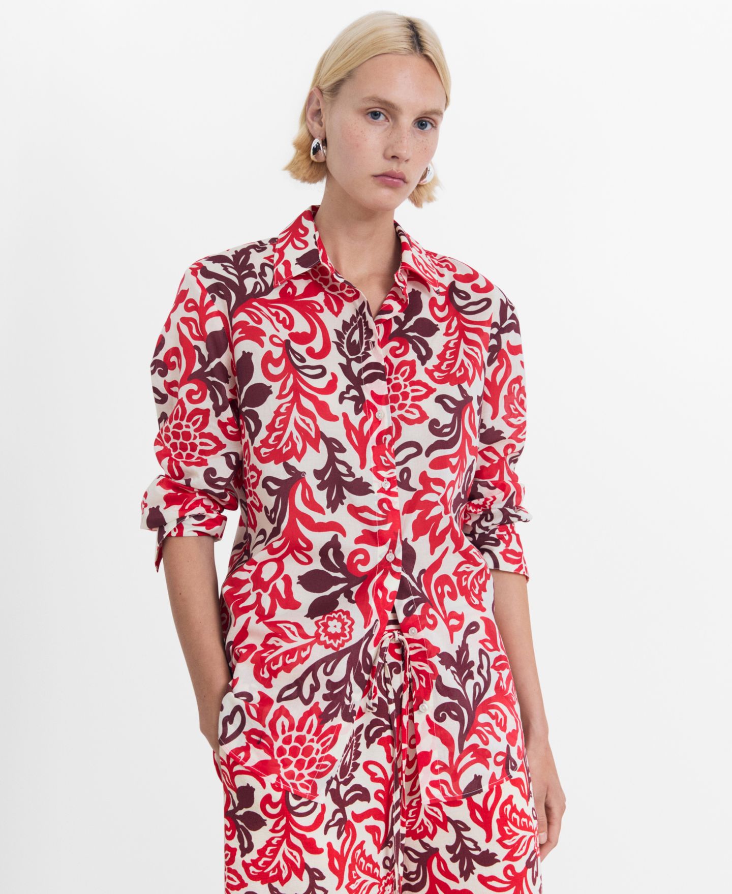 Женская рубашка Mango Printed Cotton, цвет: Молочный белый — фото 1