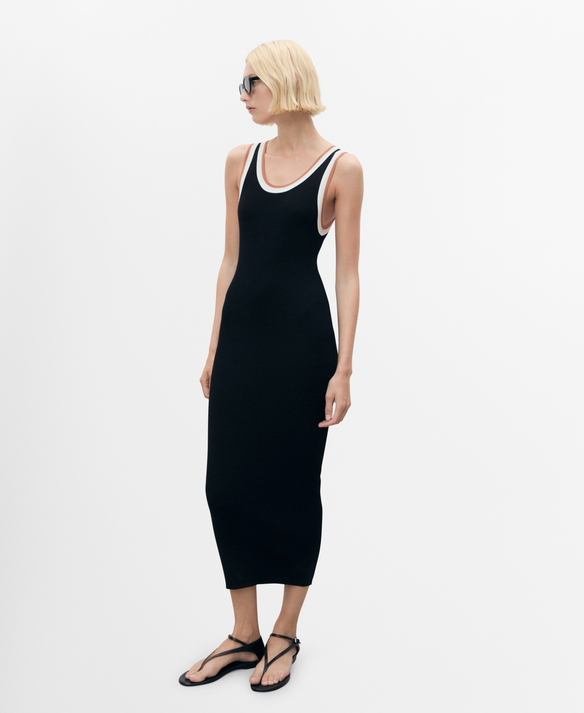 Mango Women's Contrasting Details Knitted Dress In Black