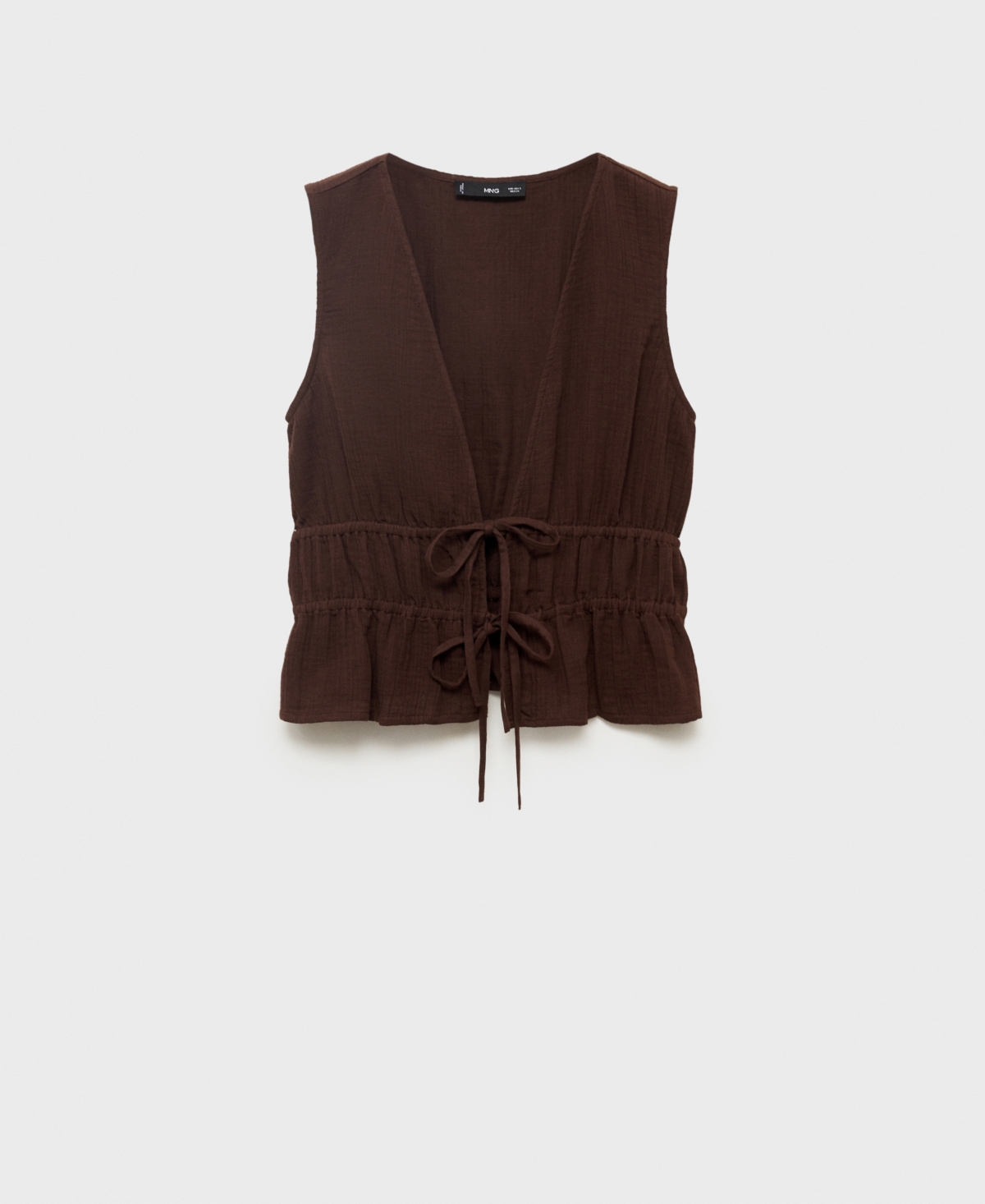 Women's Bows Detail Ruffled Top - Chocolate
