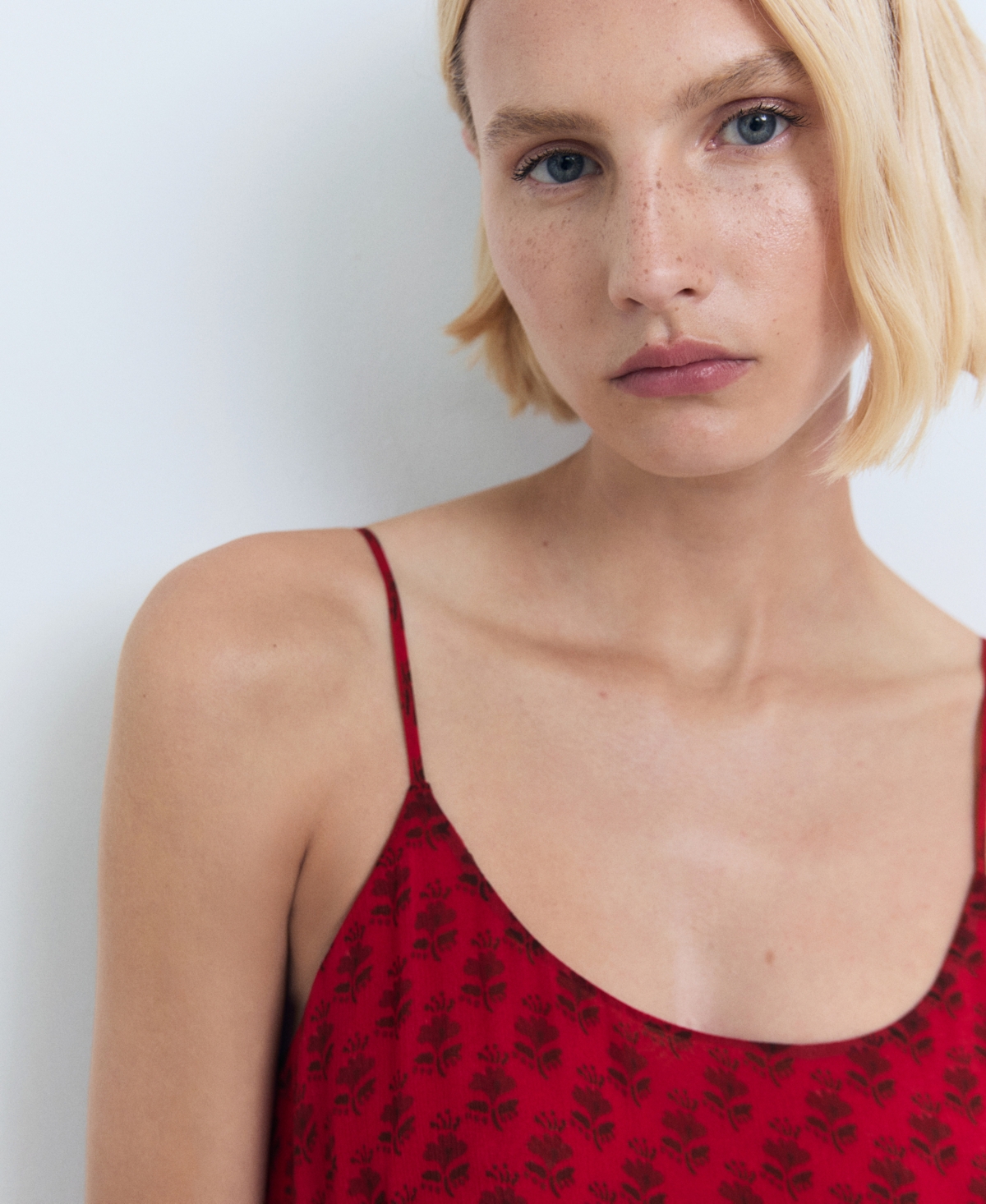 Mango Print Midi Dress In Red