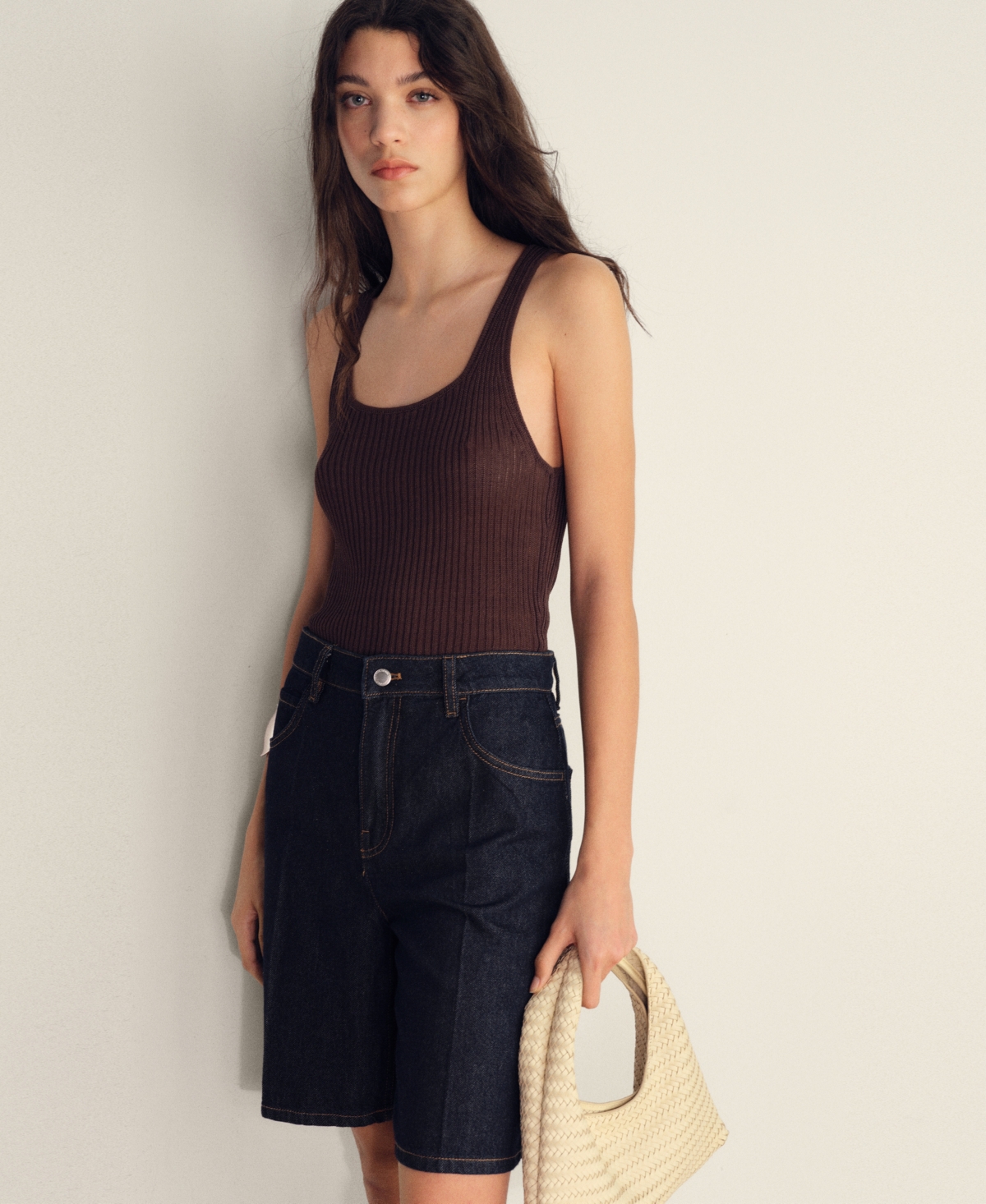 Mango High Waist Bermuda Denim Shorts In Blue