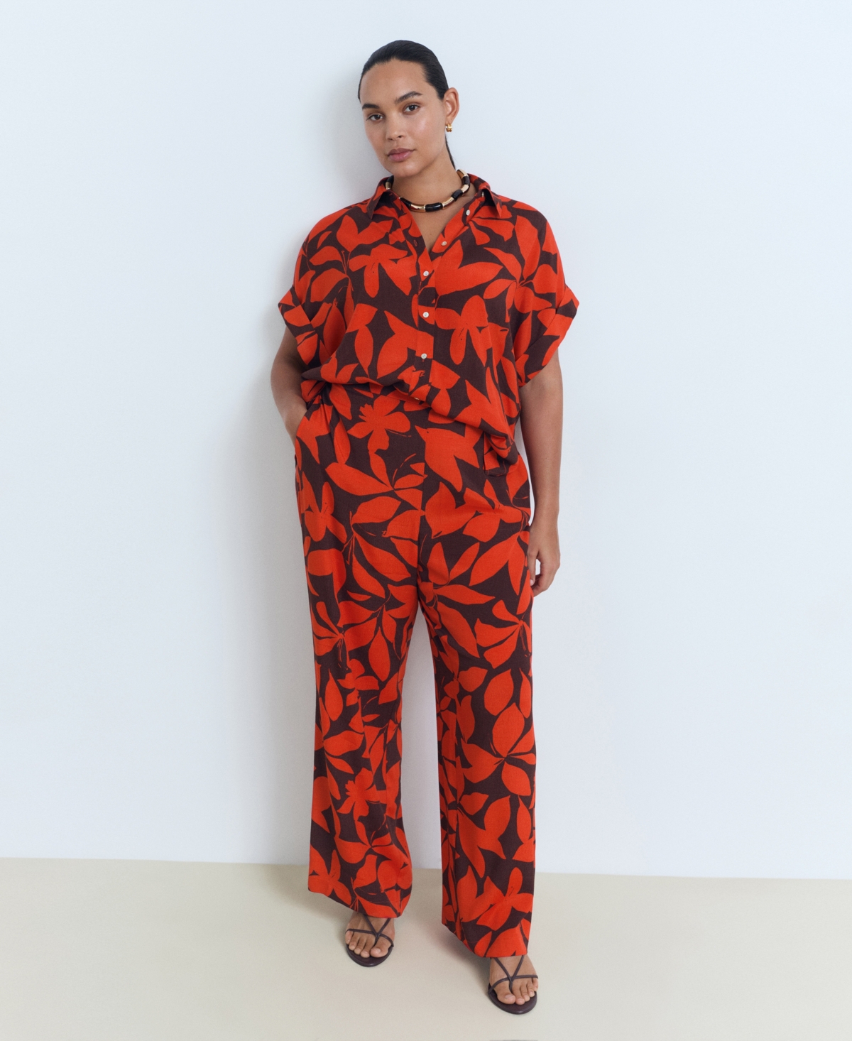 Mango Flowy Print Straight Leg Pants In Multi