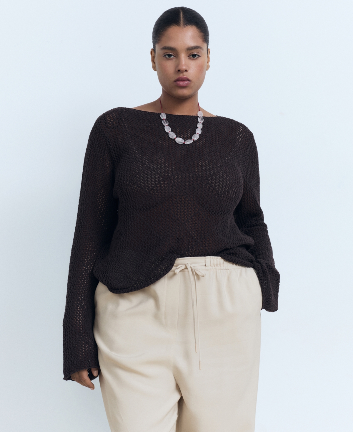 Mango Flowy Drawstring Pants In Sand