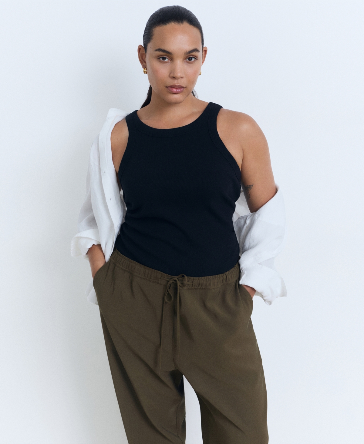 Mango Elastic Waist Flowy Pants In Green