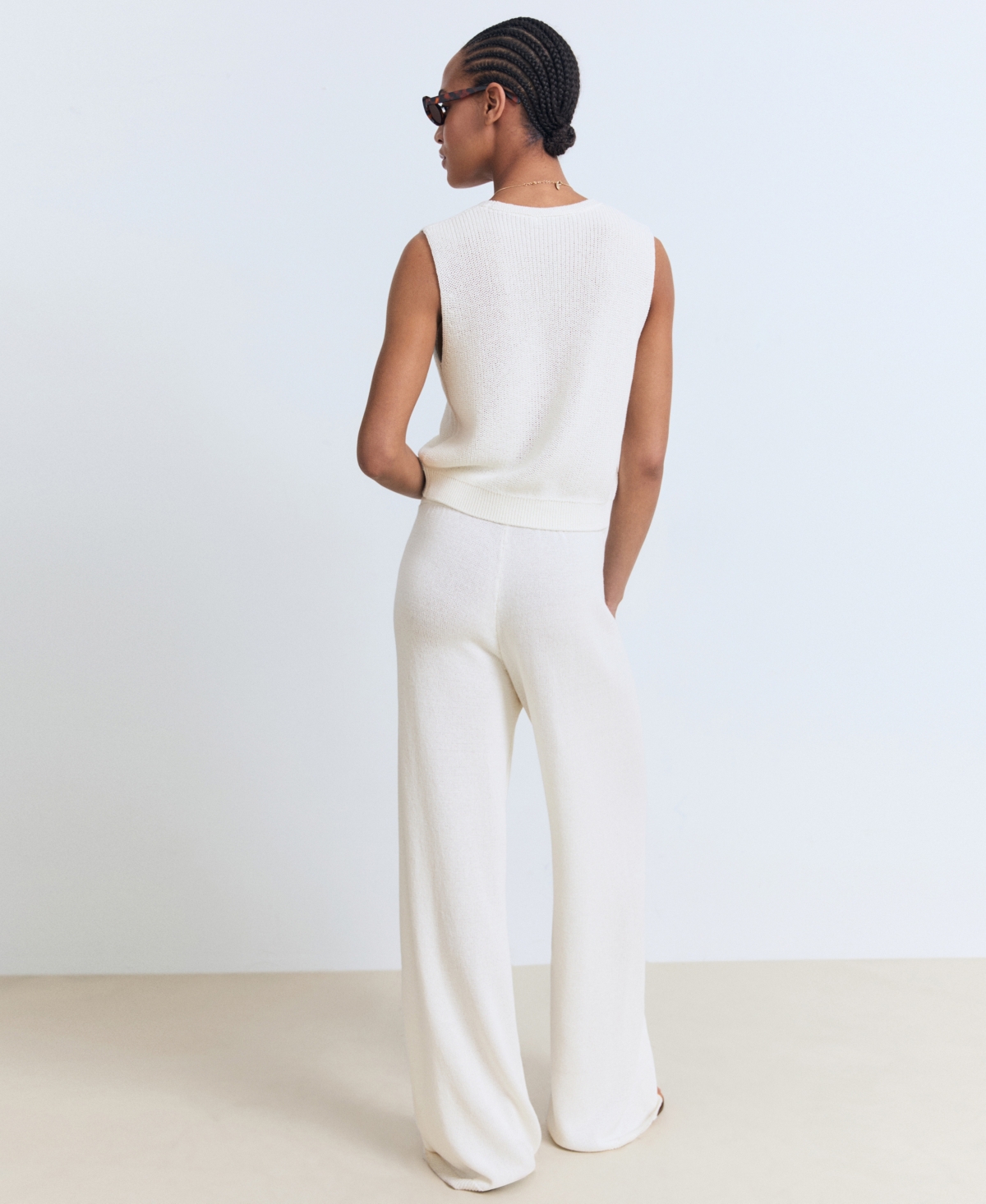 Mango Knit Drawstring Pants In White