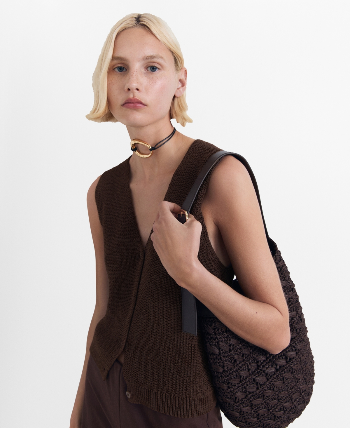Mango Lightweight Knit Tank Top In Brown