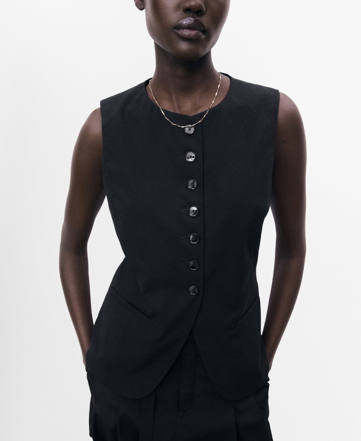 Women's Buttoned Suit Vest - Black