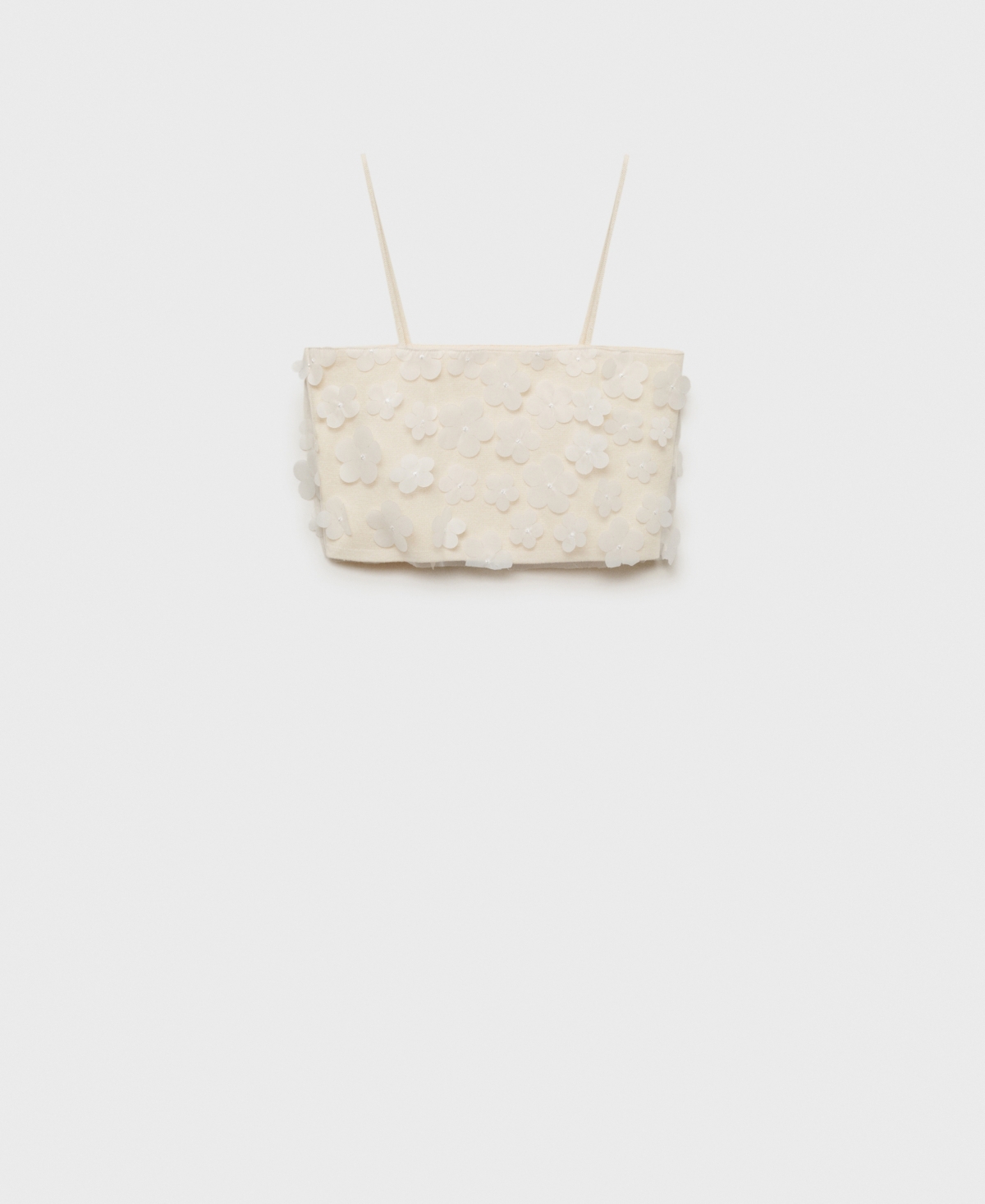 Mango Floral Appliqué Knit Crop Camisole In White