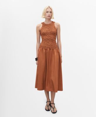 MANGO - Women's Combined Open-Back Textured Dress
