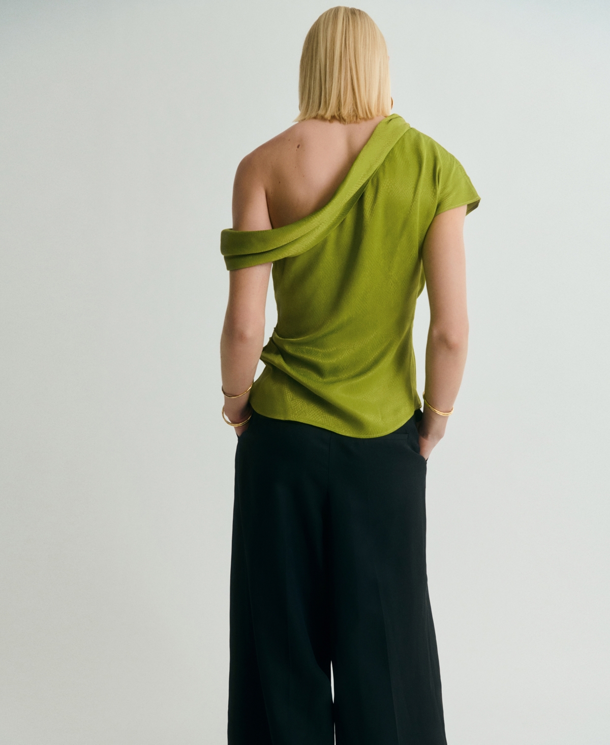 Mango Satin Blouse With Asymmetrical Neck Green In Green