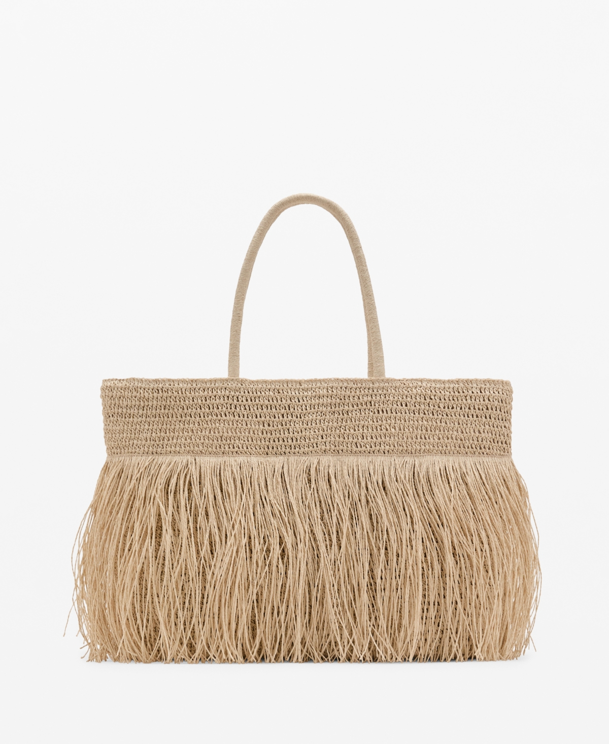 Women's Fringes Detail Natural Fiber Shoulder Bag - Beige