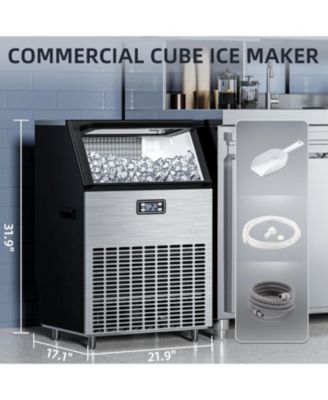  Commercial Ice Maker,200LBS/24H, Automatic Stainless Steel Machine with LCD Panel,Freestanding with 48 Pounds Storage Capacity, Party/Bar/Restaurant Scoop Connection Hose Silver