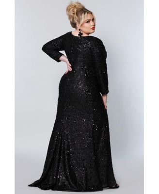 Women's Long Sleeve Fitted Scoop Neck Sequin Plus Size Gown