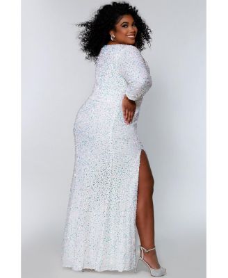 Women's Long Sleeve Fitted Scoop Neck Sequin Plus Size Gown